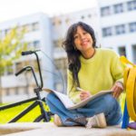 Portrait of asian architecture student in eramus university campus in europe, exchange student